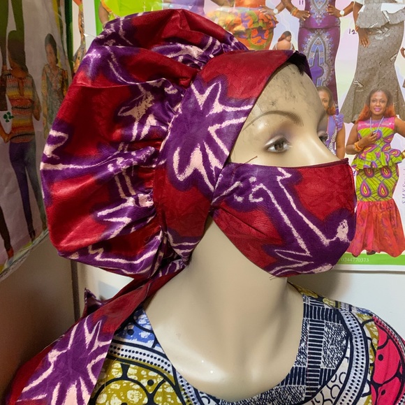 African Style Cloth Face Mask and Headgear - Picture 1 of 3